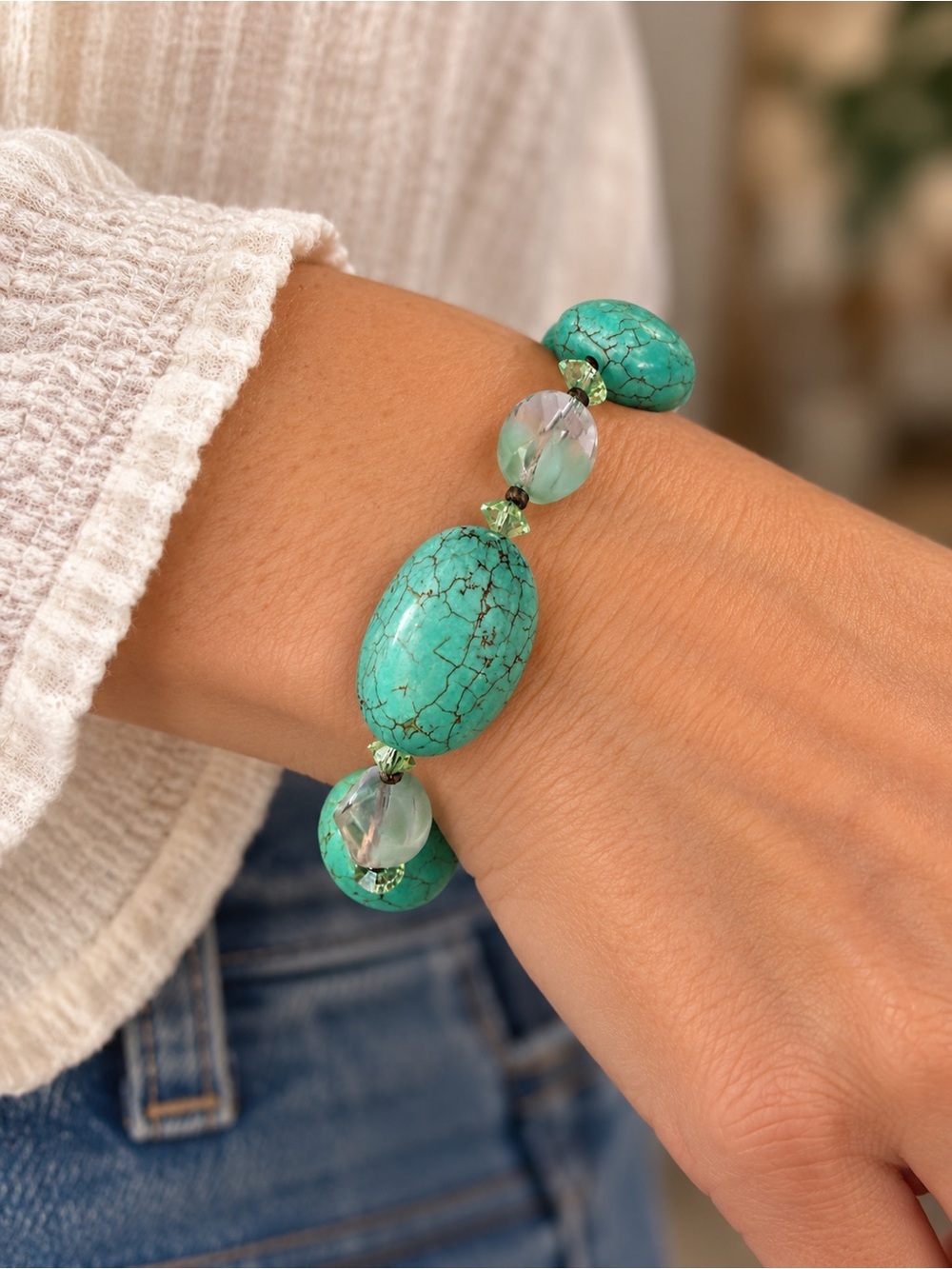 Southwestern Vintage Dabby Reid Turquoise Howlite Bracelet Acrylic Beads